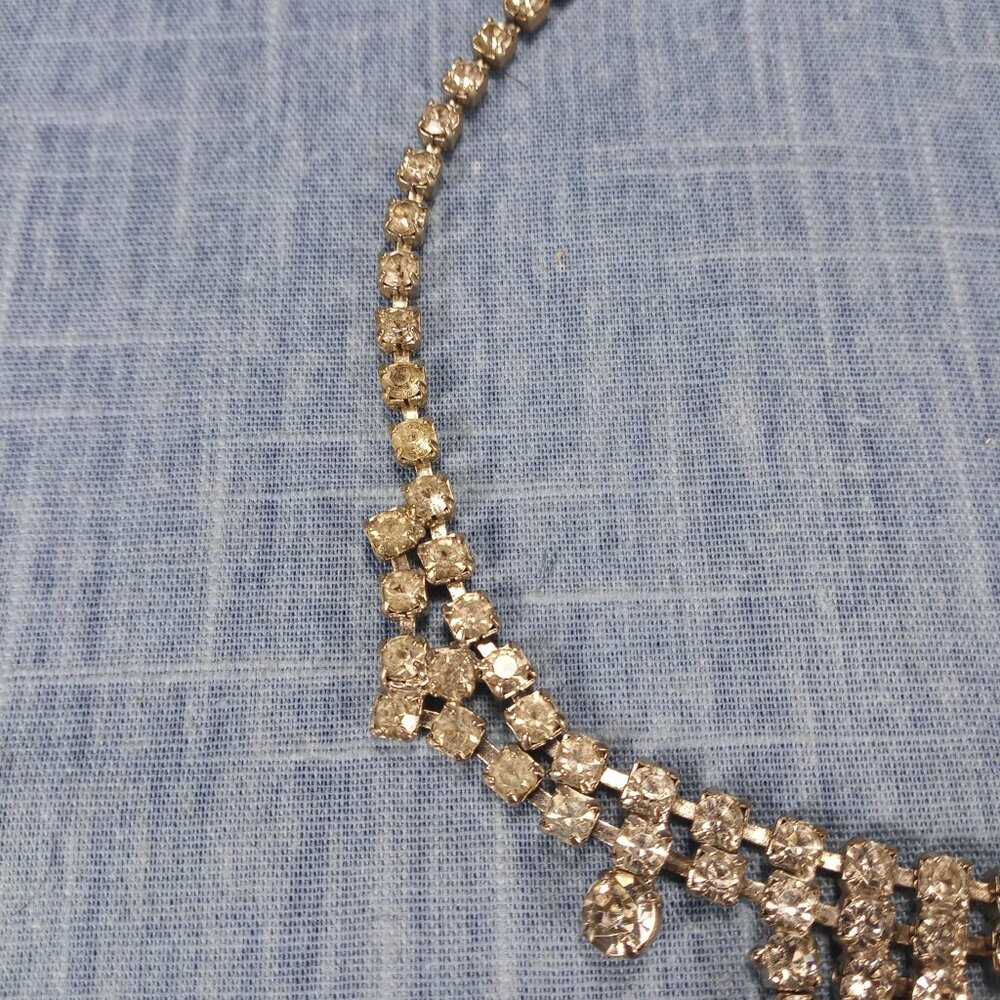 1950s Vintage Statement Necklace with Drop Strands of Clear Rhinestone - Picture 3 of 8